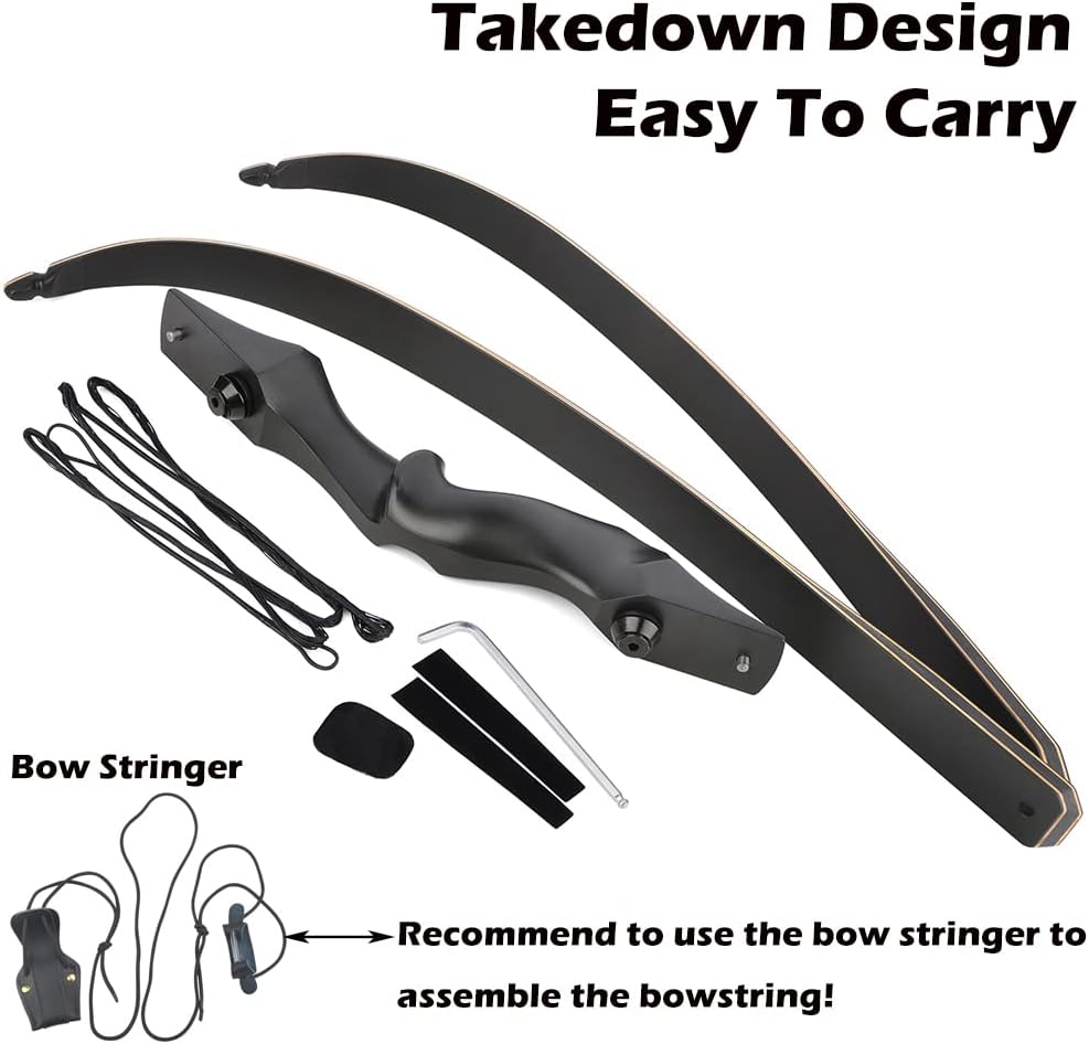 60 Inch Archery Takedown Recurve Bow F171A for Adults/Youth 30-60Lbs American Hunting Bow Magnesium Alloy Metal  Right Handed