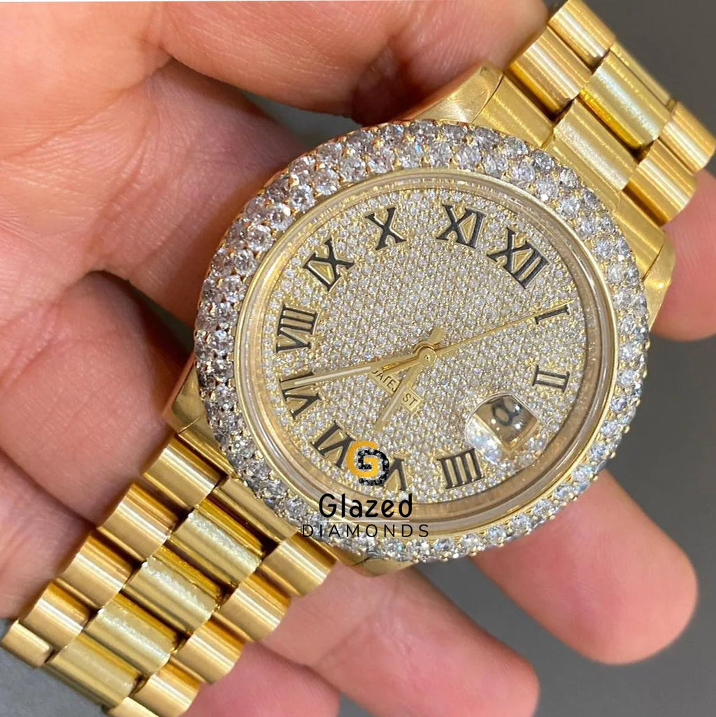 A Charm Luxury in Hip Hop Wrist Watch Combines Stainless Steel With Round Brilliant Cut Lab Grown Diamonds for Men