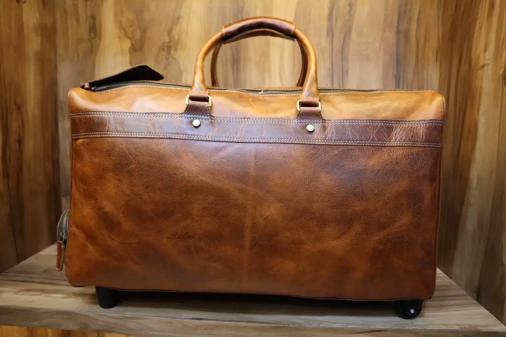 Real Leather Travel Luggage Bag Genuine Cow Leather Travel Bag With Wheels Vintage Design Durable Suitcase Duffle