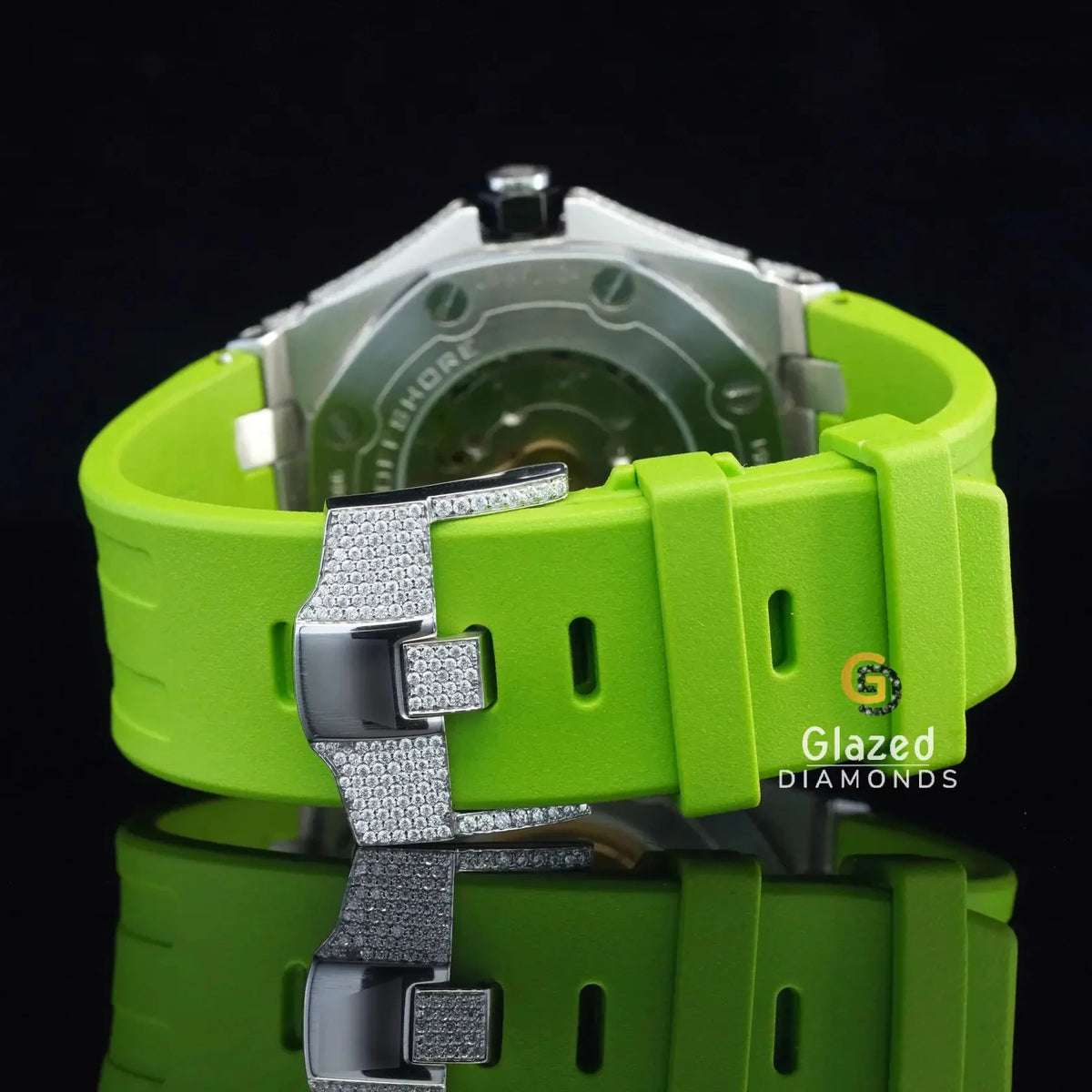 New Moissanite Watch With Green Rubber Band Iced Out by Round Brilliant Cut Diamond for Men Enhancing Vvs Clarity