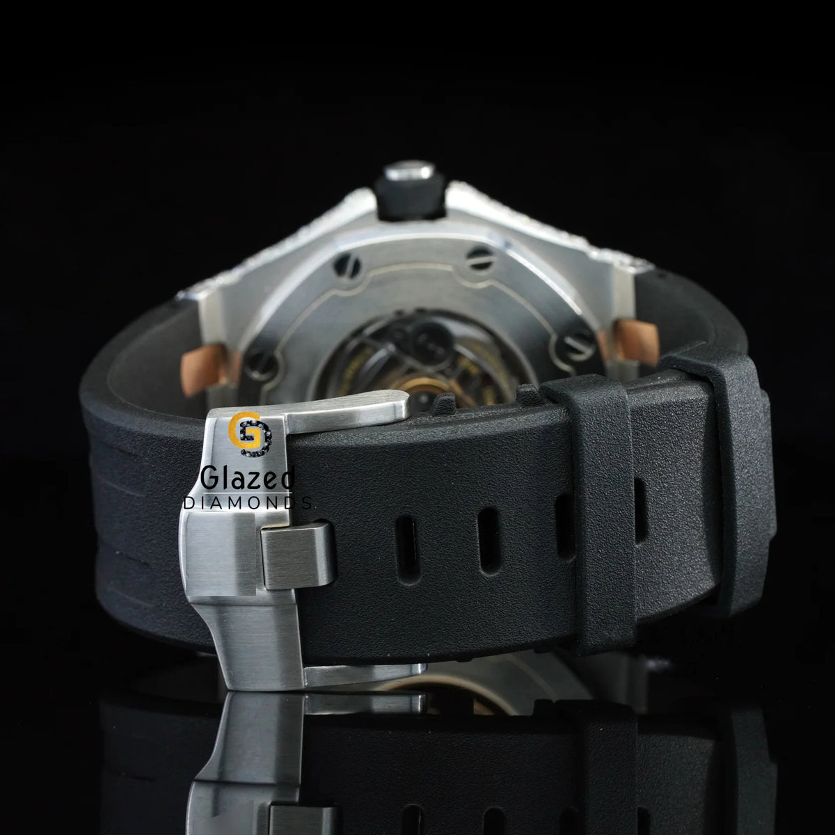 Designer White Bar Black Mechanical Two Tone Watch Glass Crystal Limited Edition Brilliant Cut VVS Clarity Lab Grown Diamonds