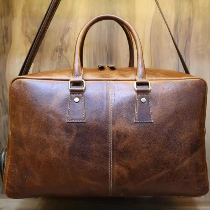 Manufacturer Leather Luggage Shoulder Bag Men Overnight Travel Gym Leather Bag Men Duffel Handbag