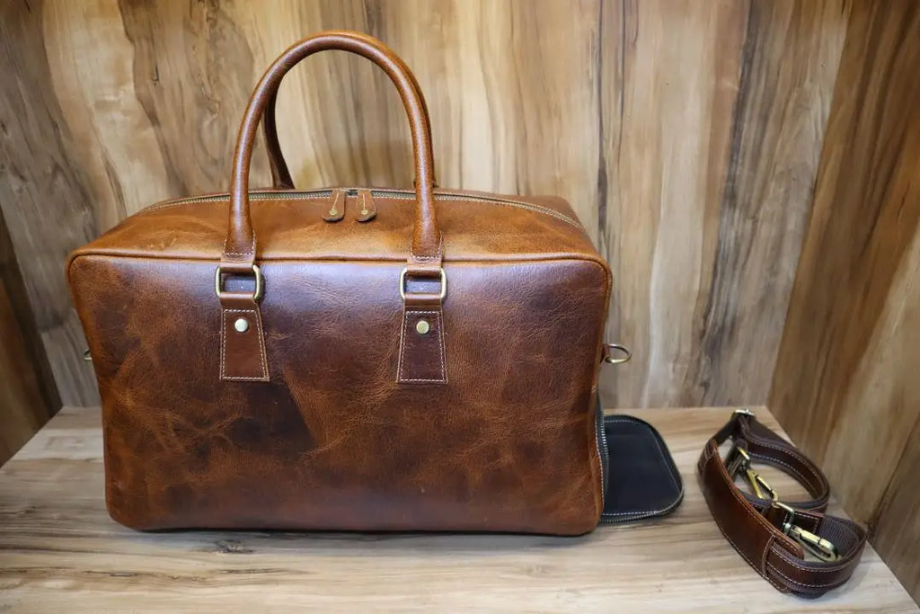 Manufacturer Leather Luggage Shoulder Bag Men Overnight Travel Gym Leather Bag Men Duffel Handbag