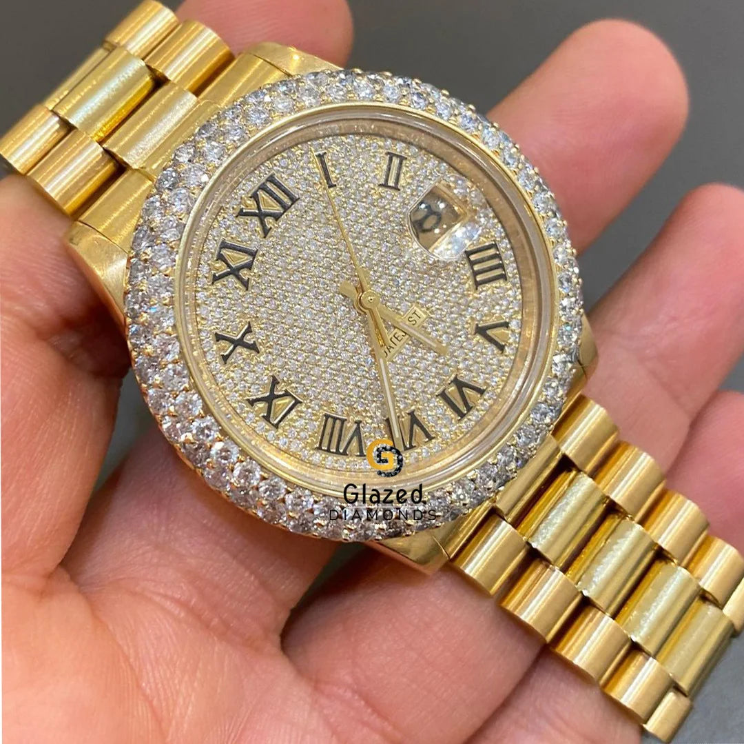 A Charm Luxury in Hip Hop Wrist Watch Combines Stainless Steel With Round Brilliant Cut Lab Grown Diamonds for Men