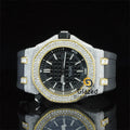Designer White Bar Black Mechanical Two Tone Watch Glass Crystal Limited Edition Brilliant Cut VVS Clarity Lab Grown Diamonds