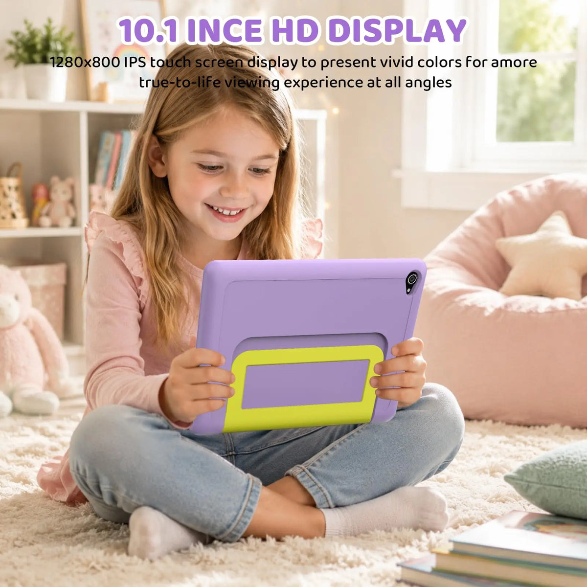 BUFO Kids Tablet 10.1 Inch Five Core Processor 24GB(3+21) RAM 64GB ROM Android 16 IPS HD Display 6000mAh Battery Parental Control Dual Camera TF 1TB Expand WiFi Children Learning Gaming Tablet Only Tablet