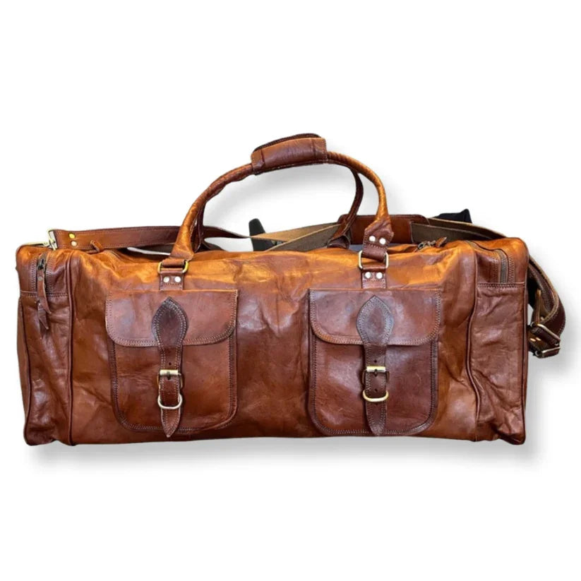 Vintage Genuine Goat Leather Duffle Bags Luggage Bag for Travelling Men and Women Handmade Handcrafted Fashionable Duffel Bag