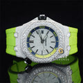 New Moissanite Watch With Green Rubber Band Iced Out by Round Brilliant Cut Diamond for Men Enhancing Vvs Clarity