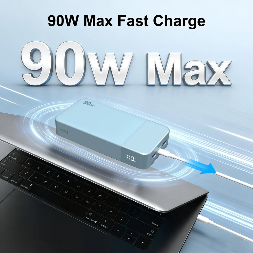 Original JUOVI NOBIS 90W 20000mAh Safety Battery High Capacity Fast Charging LED Display Dual USB-C/USB-A Portable UL Power Bank