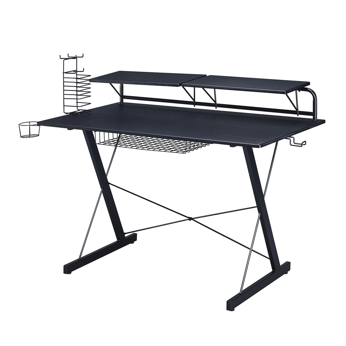 Modern Durable Steel Office Desk with Shelving Black