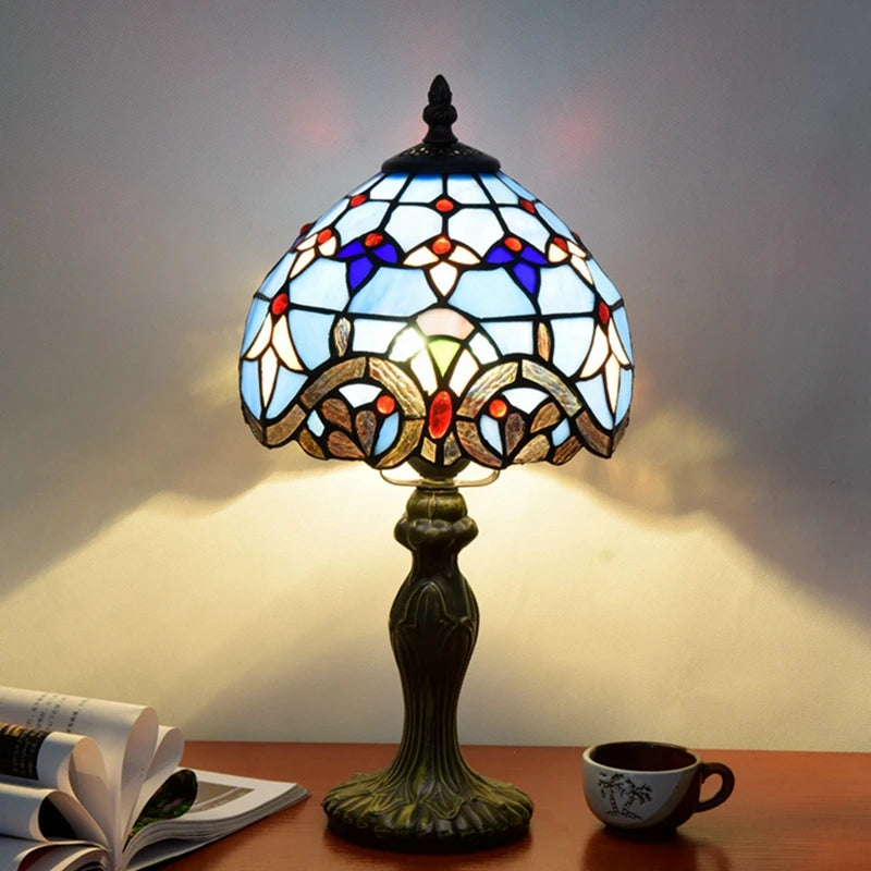 European Style Retro Baroque Vanni Color Glass Restaurant Bar Bedroom Small Table Lamp Mediterranean Blue Children's Lamp