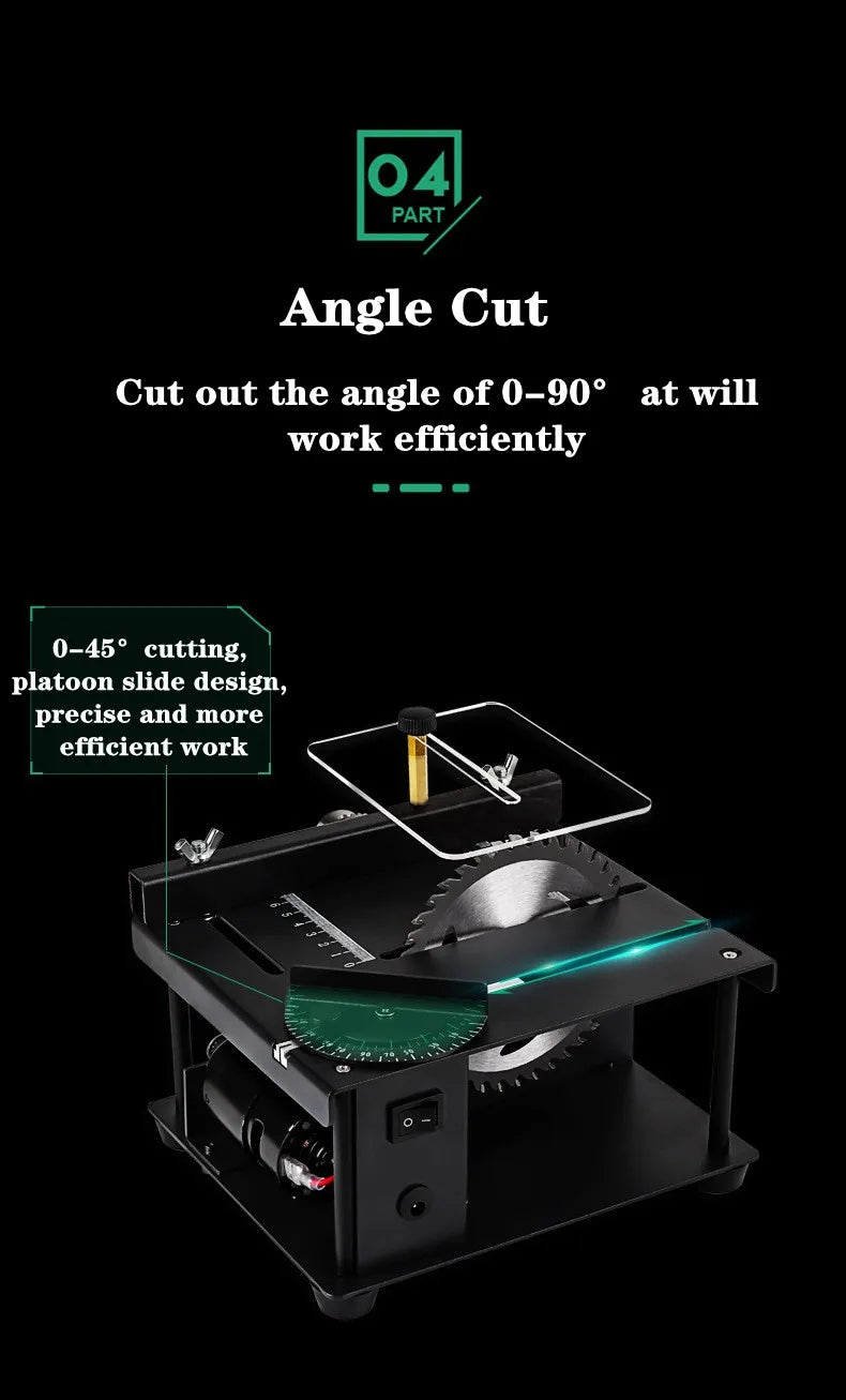 12-24V 200W Table Saw Mini Desktop Electric Saw Cutter Speed Angle Adjustable Cutter for Wood Plastic Acrylic