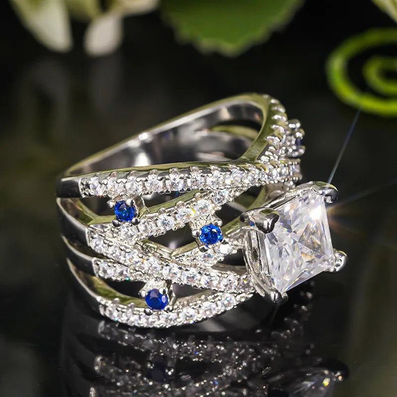 A031 Princess Cut Diamond Ring Stone Classic Engagement Women's Jewelry