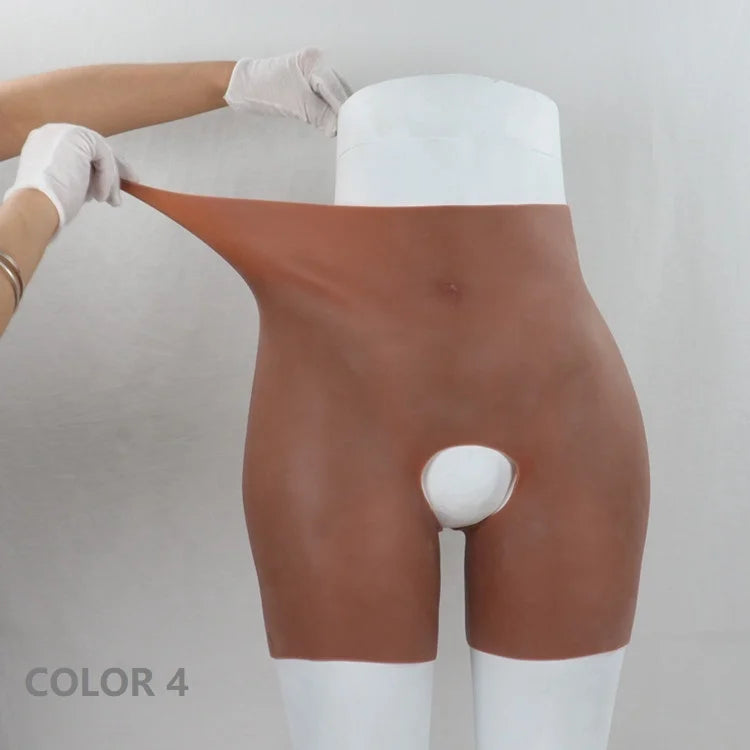 Plus Size Firm Shapers 2.0cm Padded Buttocks 100% Silicone Bodysuit Women's Underwear Open Crotch Design for Transgender