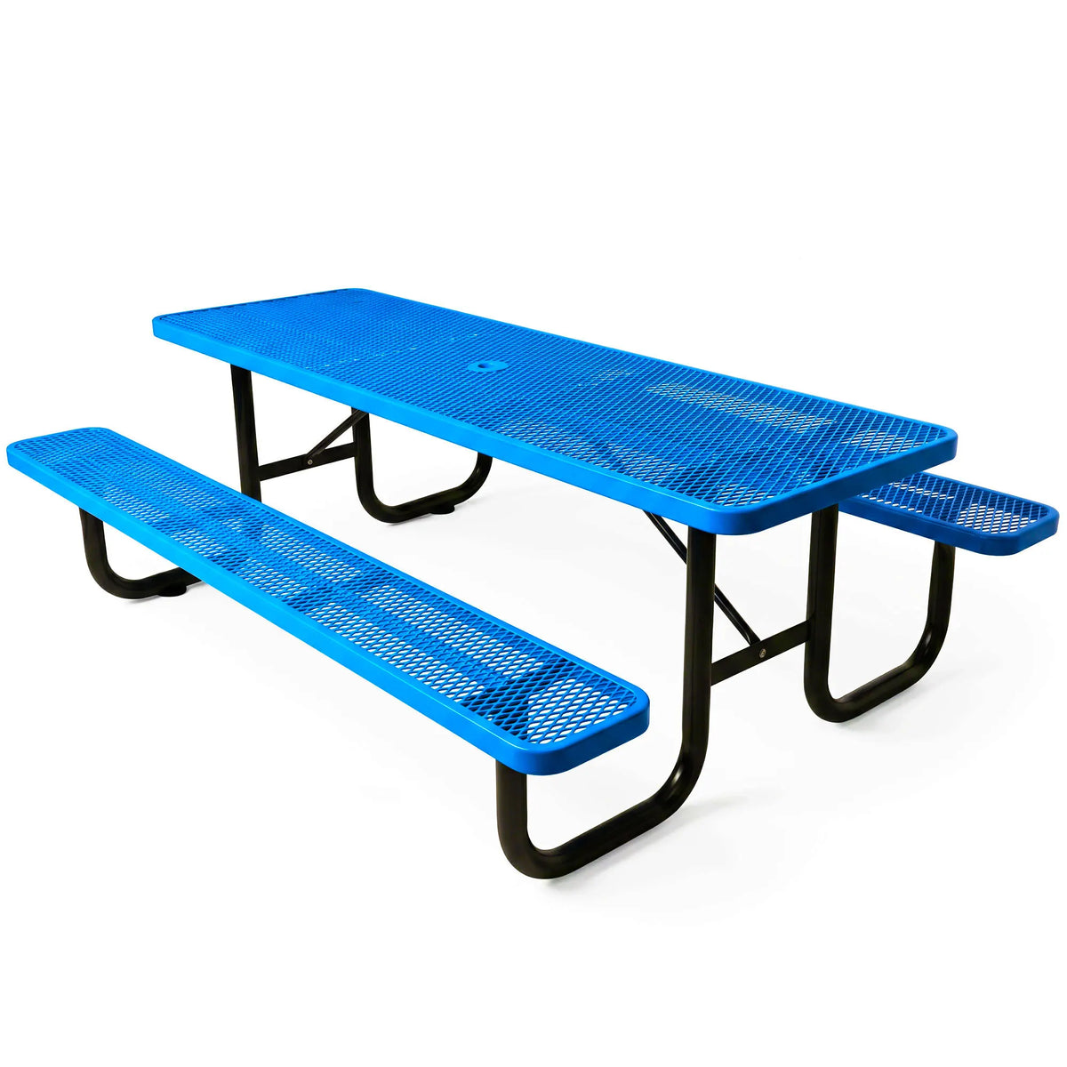 Outdoor Furniture Expanded Metal 4ft 6ft Rectangular Commercial Picnic Table With Bench Outside Patio Steel Camping Dining Table