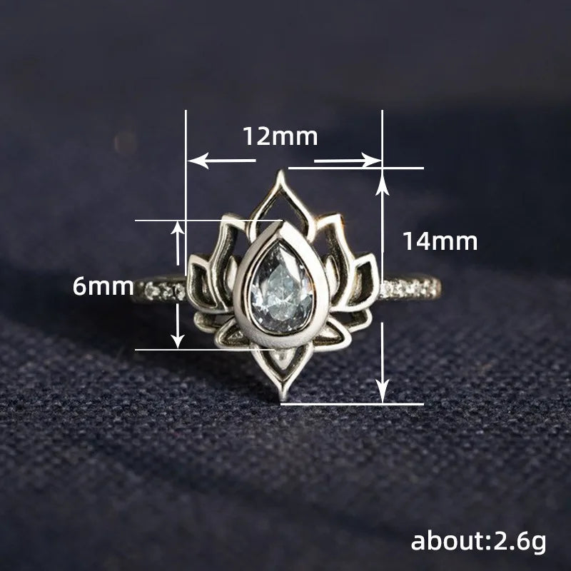 Q255 Lotus Flower Ring Women's Lab Created Blue Cubic Zirconia Pear Shape Prong Setting Engagement Fashion Rings