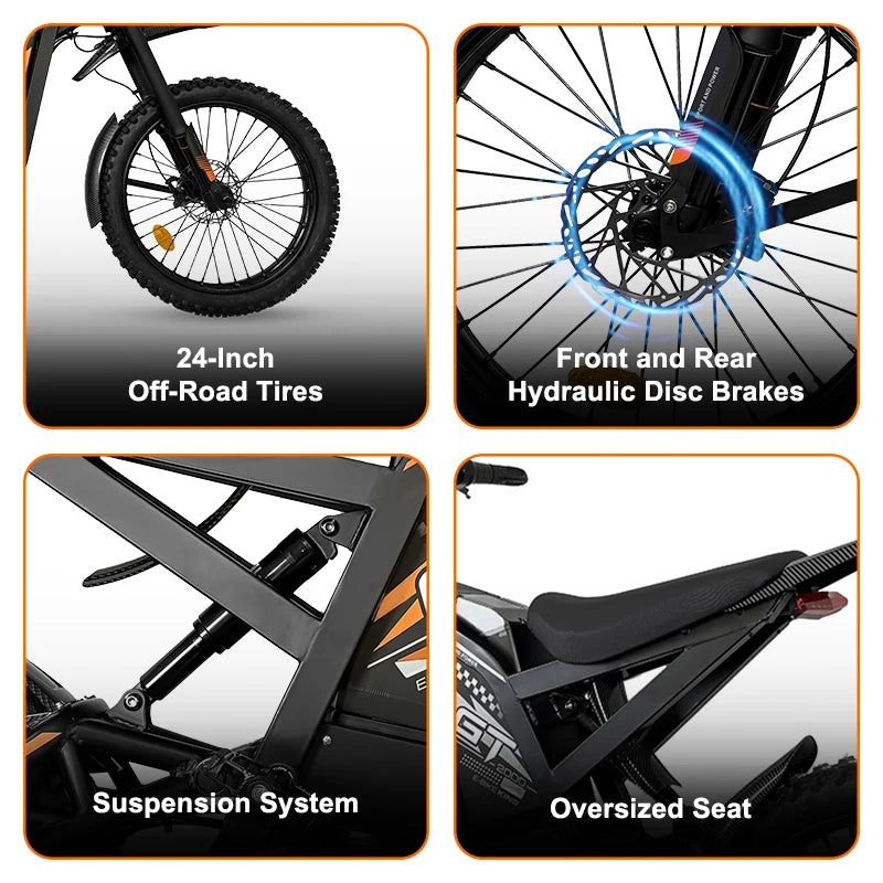 USA Stock OUXI Electric Mountain Bike 250W 48V FUll Suspension Aluminum Alloy Frame Fast Road Dirt Ebike GT 2000