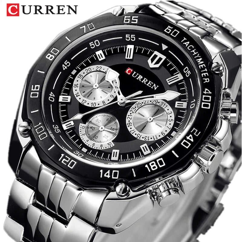 CURREN 8077  Popular  Male Quartz Watch Best Stainless Steel Band Luminous Chrono in Stock Leisure Watch Set
