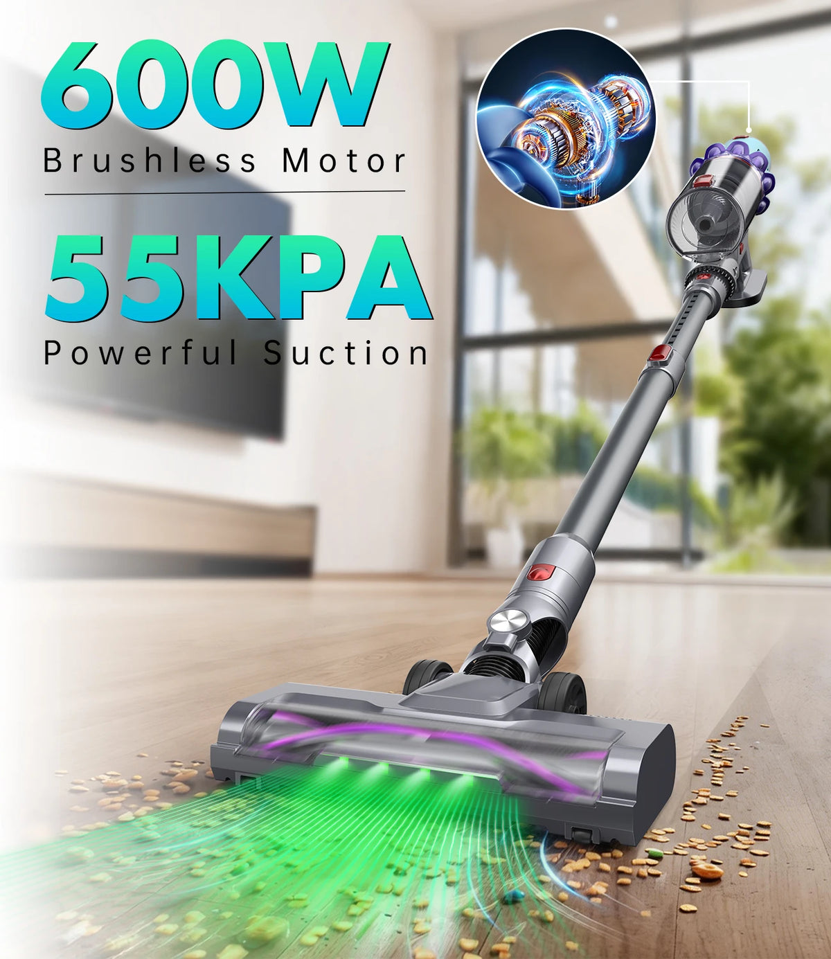 Powerful Upright Vacuum Cleaner Dethacble Battery Powered Stick Multifunctional Cyclone Cleaner for Home & Car Hotel Floor Care