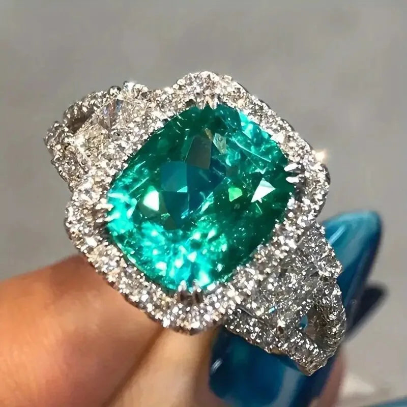 A059 White Gold Emerald Cut Lab Grown Diamond D Color Women's Engagement Ring with Side Diamond