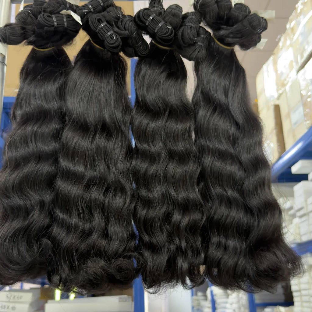Wholesale Raw Wavy Human Hair Bundles Cuticle Aligned Body Wave Hair Double Weft Indian Curly Raw Human Hair