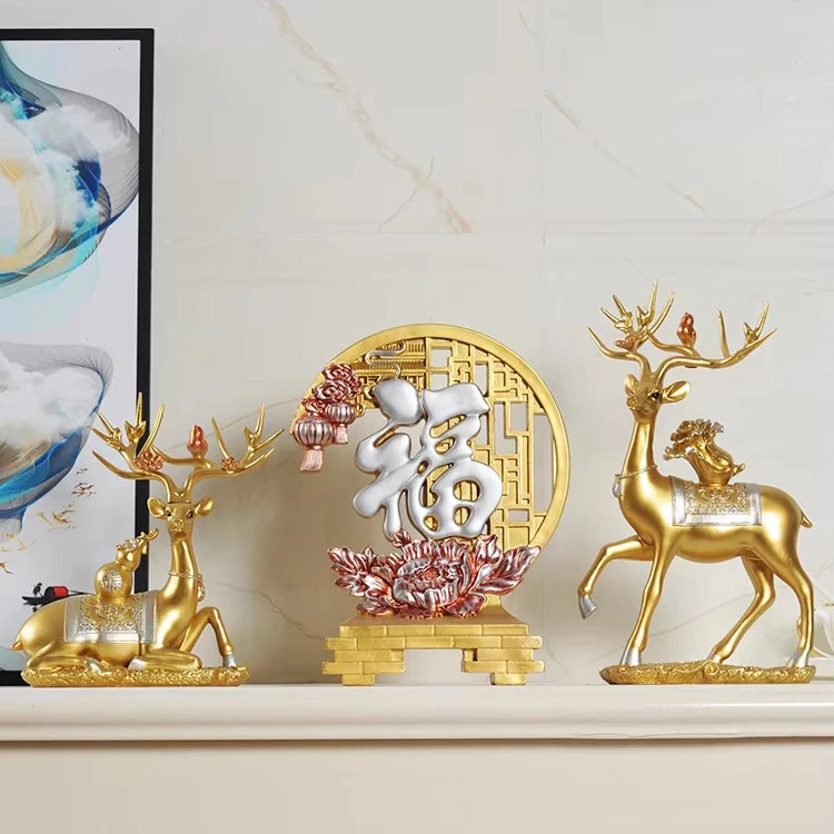 European American Creative Artistic Epoxy Resin Sculpture Lucky Deer Folk Art Collectible Souvenir Christmas Home Furnishing