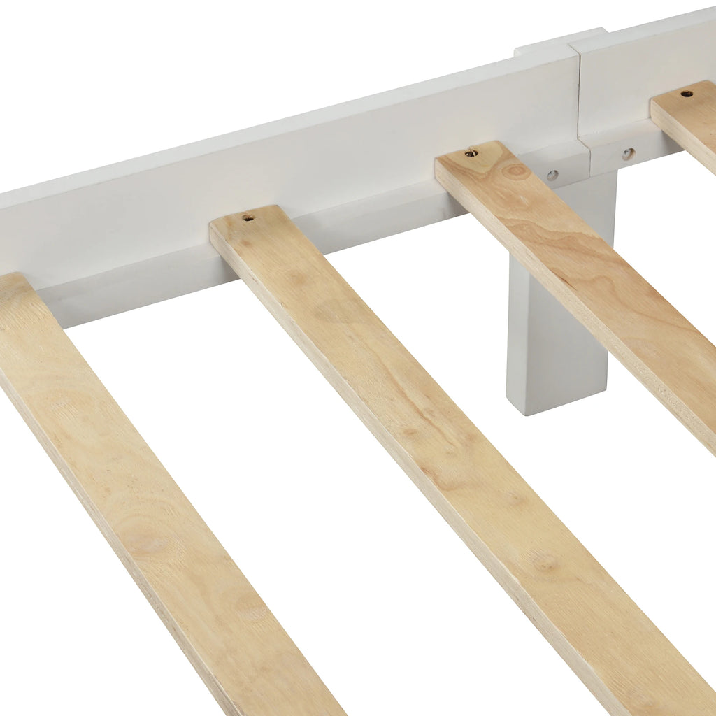 Modern Wood Platform Bed with Headboard and Footboard Twin (White) for Bedroom