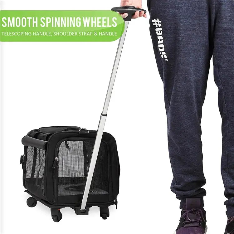 Airline Approved Mesh Breathable Travel Pet Stroller Trolley Dog Cat Backpack Pet Carrier With Wheels