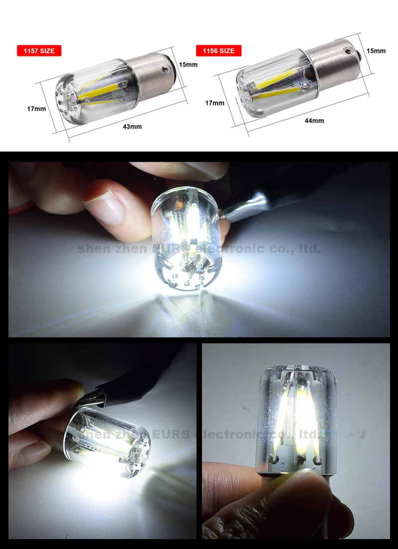 2pcs 1156 P21W BA15S 1157 BAY15D COB LED Filament Chip Car Brake Lights Auto Reverse Bulb Parking Lamp 12V Red White Yellow COB