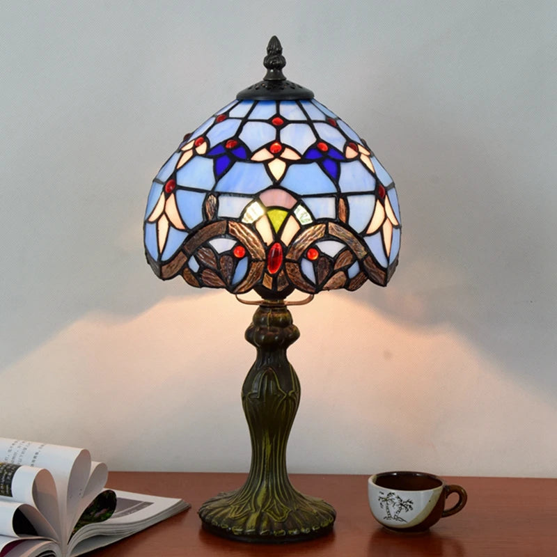 European Style Retro Baroque Vanni Color Glass Restaurant Bar Bedroom Small Table Lamp Mediterranean Blue Children's Lamp
