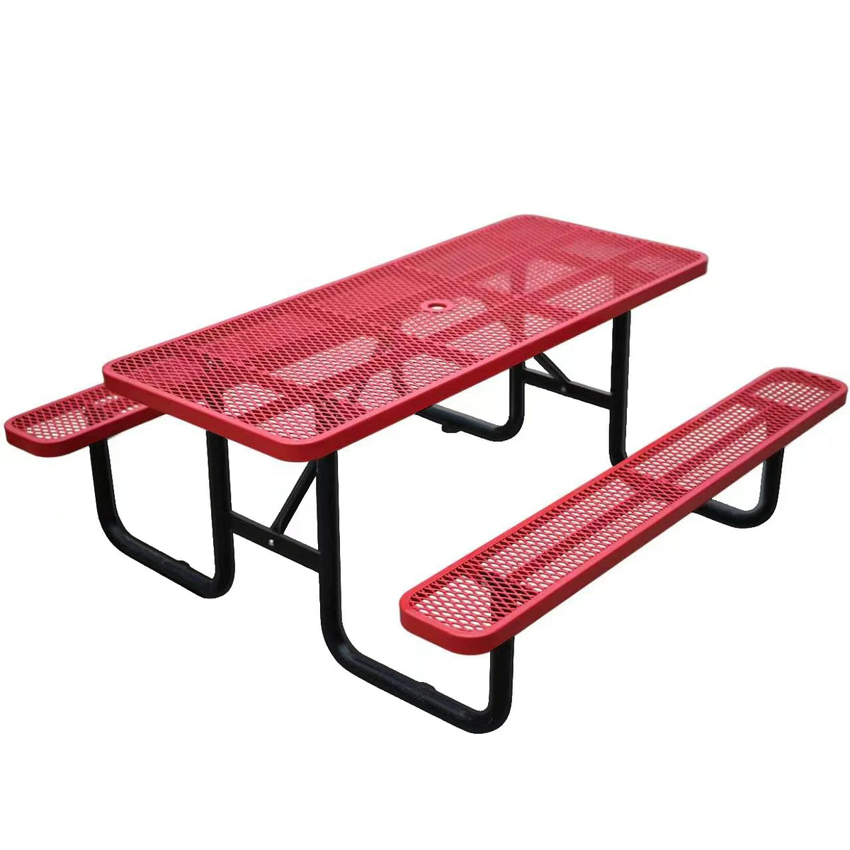 Outdoor Furniture Expanded Metal 4ft 6ft Rectangular Commercial Picnic Table With Bench Outside Patio Steel Camping Dining Table