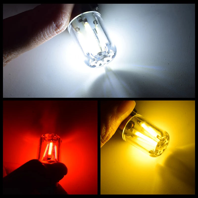 2pcs 1156 P21W BA15S 1157 BAY15D COB LED Filament Chip Car Brake Lights Auto Reverse Bulb Parking Lamp 12V Red White Yellow COB