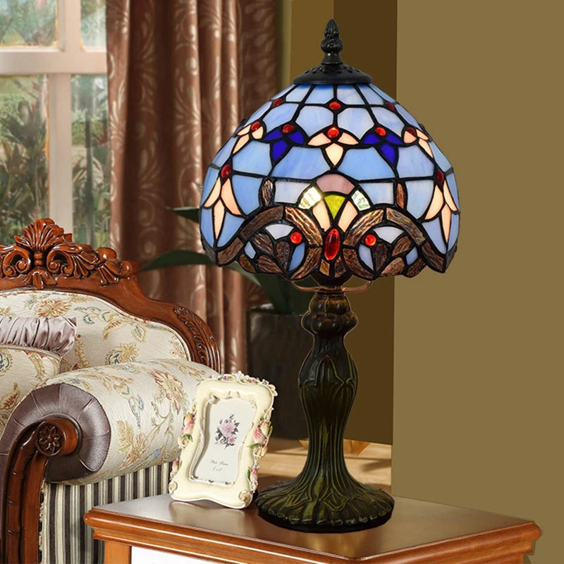 European Style Retro Baroque Vanni Color Glass Restaurant Bar Bedroom Small Table Lamp Mediterranean Blue Children's Lamp