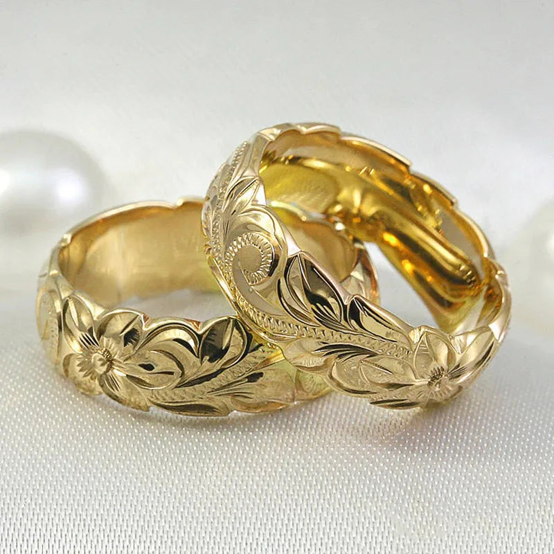 Flower Wedding Band Ring Unisex Classic Floral Design Elegant Fashion Statement Daily Wear Copper Jewelry