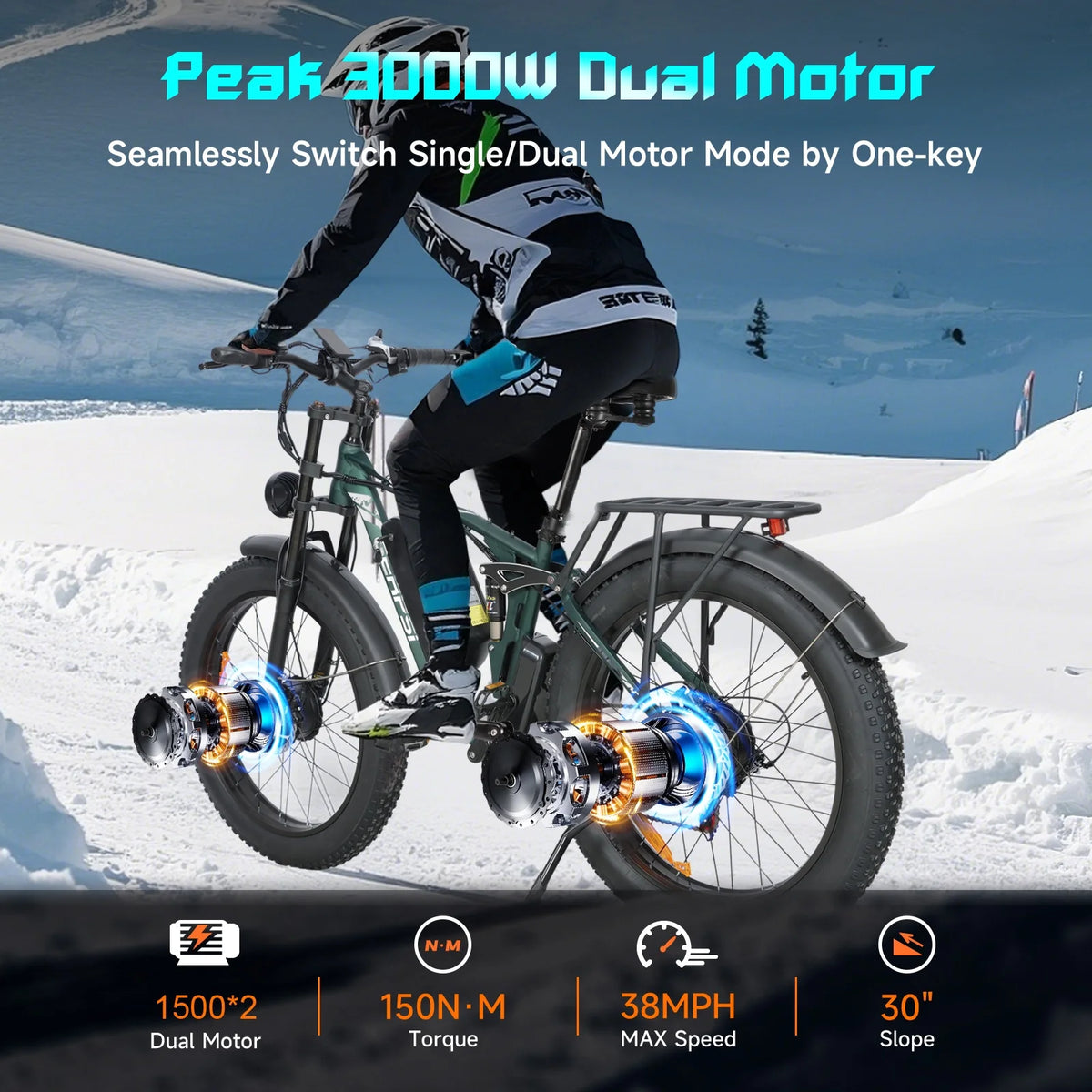 US in Stock Free Shipping 48v 3000w 25ah All Terrain Fat Tire Electric Snow Bike 55kmh/34mph 60km Range Electric Mountain Bike
