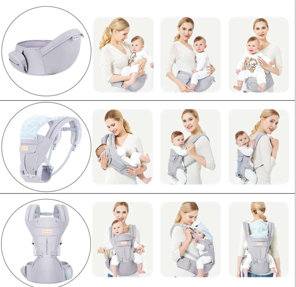 Manufacturer Ergonomic Hip Seat Baby Carrier with Hood Cotton Front and Back Carrying Baby Wrap Carrier Sling for Newborn Infant