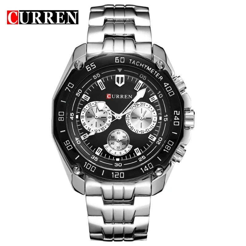 CURREN 8077  Popular  Male Quartz Watch Best Stainless Steel Band Luminous Chrono in Stock Leisure Watch Set