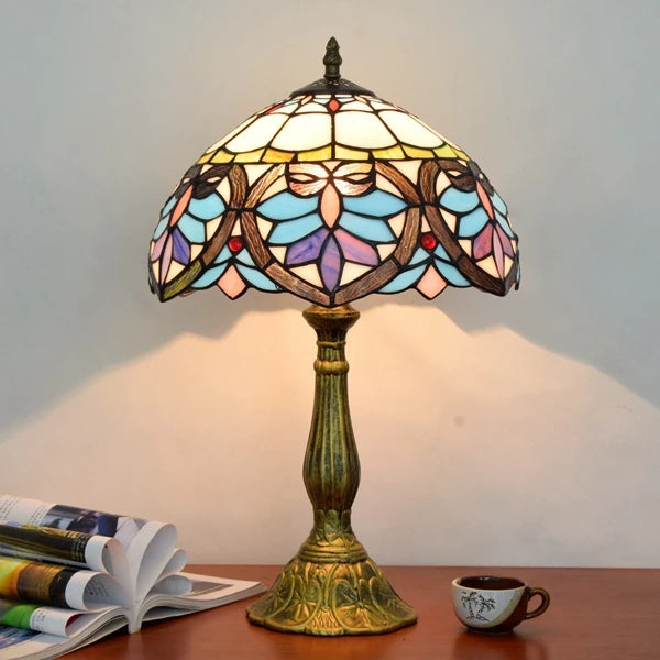 12 Inch European Modern Mediterranean Heart-shaped Table Lamp Tiffany Stained Glass Retro Baroque Bar Bedroom Bedside Lamp