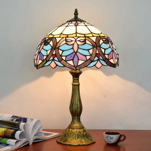 12 Inch European Modern Mediterranean Heart-shaped Table Lamp Tiffany Stained Glass Retro Baroque Bar Bedroom Bedside Lamp