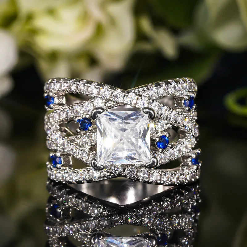 A031 Princess Cut Diamond Ring Stone Classic Engagement Women's Jewelry
