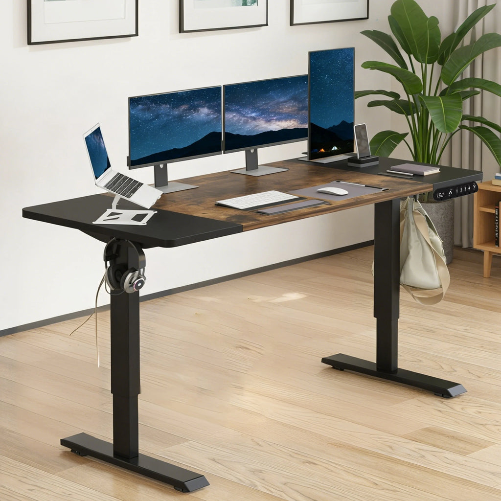 63"x30" Electric Adjustable Standing Desk Sit-Stand Home Office Desk Eco-Friendly Design Modern Look Black Brown Desktop +