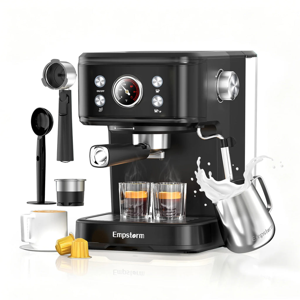 For Professional Electric Espresso Coffee Machine Semi-Automatic Brew System 20Bar Visible Water Tank Easy Clean Household