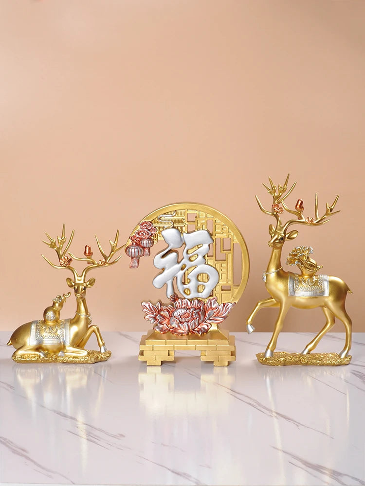 European American Creative Artistic Epoxy Resin Sculpture Lucky Deer Folk Art Collectible Souvenir Christmas Home Furnishing