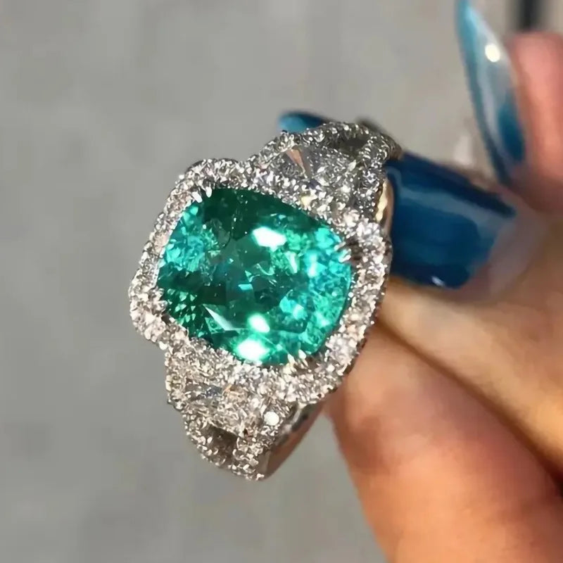 A059 White Gold Emerald Cut Lab Grown Diamond D Color Women's Engagement Ring with Side Diamond