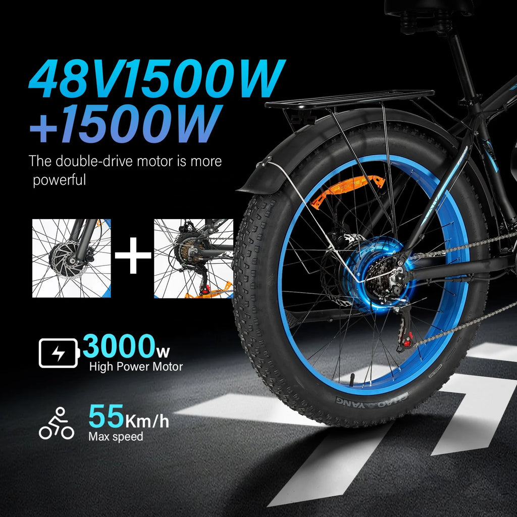 US in Stock Free Shipping Fat Tire E-bike 3000W 21 Speed for Mountain Off Road Riding Snow Electric Bike