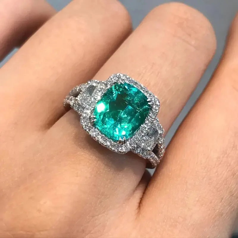 A059 White Gold Emerald Cut Lab Grown Diamond D Color Women's Engagement Ring with Side Diamond