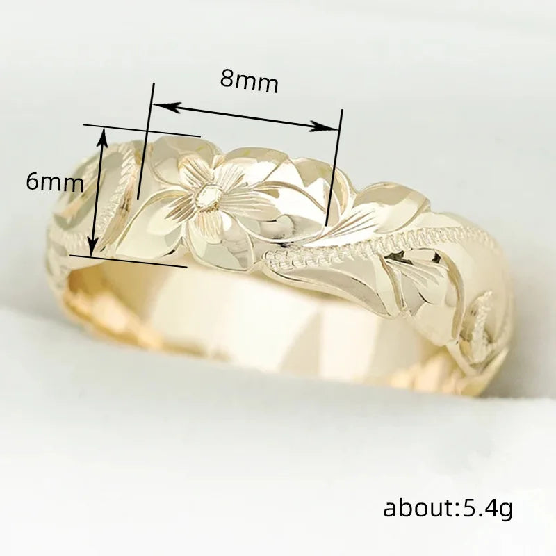 Flower Wedding Band Ring Unisex Classic Floral Design Elegant Fashion Statement Daily Wear Copper Jewelry
