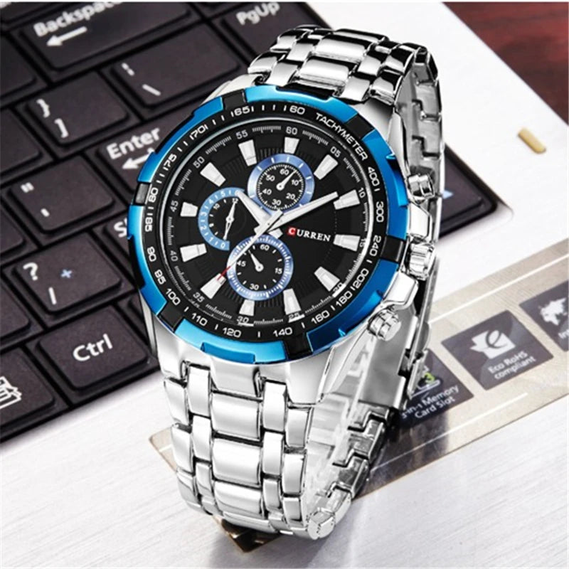 CURREN 8023 Top 10 Brands Blue Boys Quartz Watch Best Steel Band Water Resistant Dials Decoration Big Concise Watch Set
