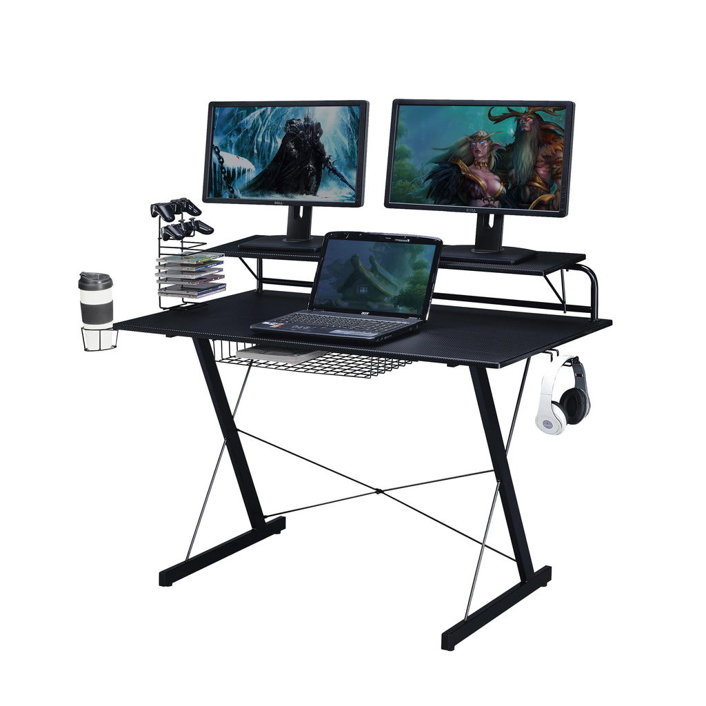 Modern Durable Steel Office Desk with Shelving Black