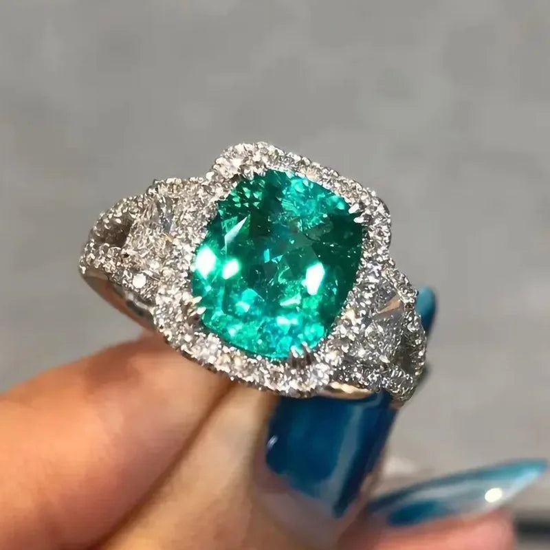 A059 White Gold Emerald Cut Lab Grown Diamond D Color Women's Engagement Ring with Side Diamond